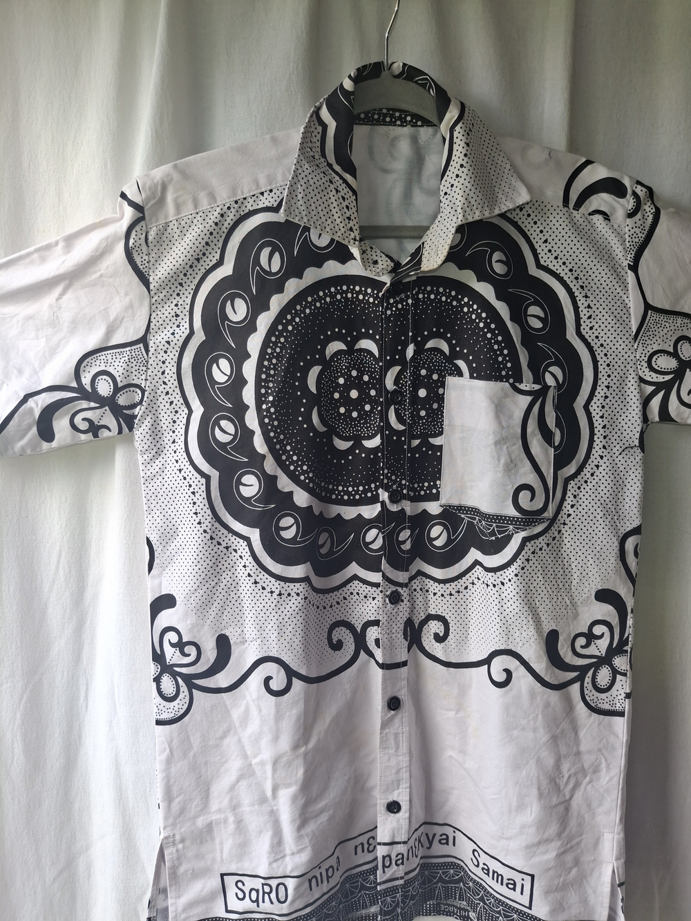 Traditional Batik Black & White Printed Button-Up Shirt